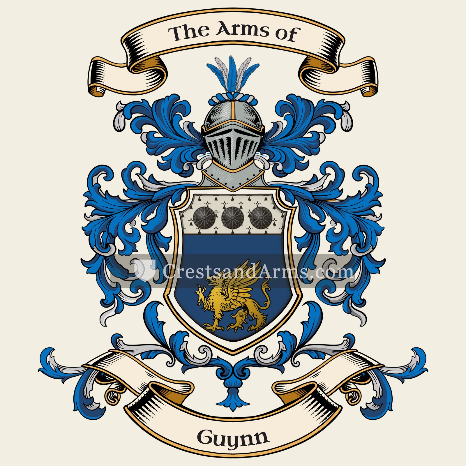 The Guynn coat of arms, drawn from the recorded blazon