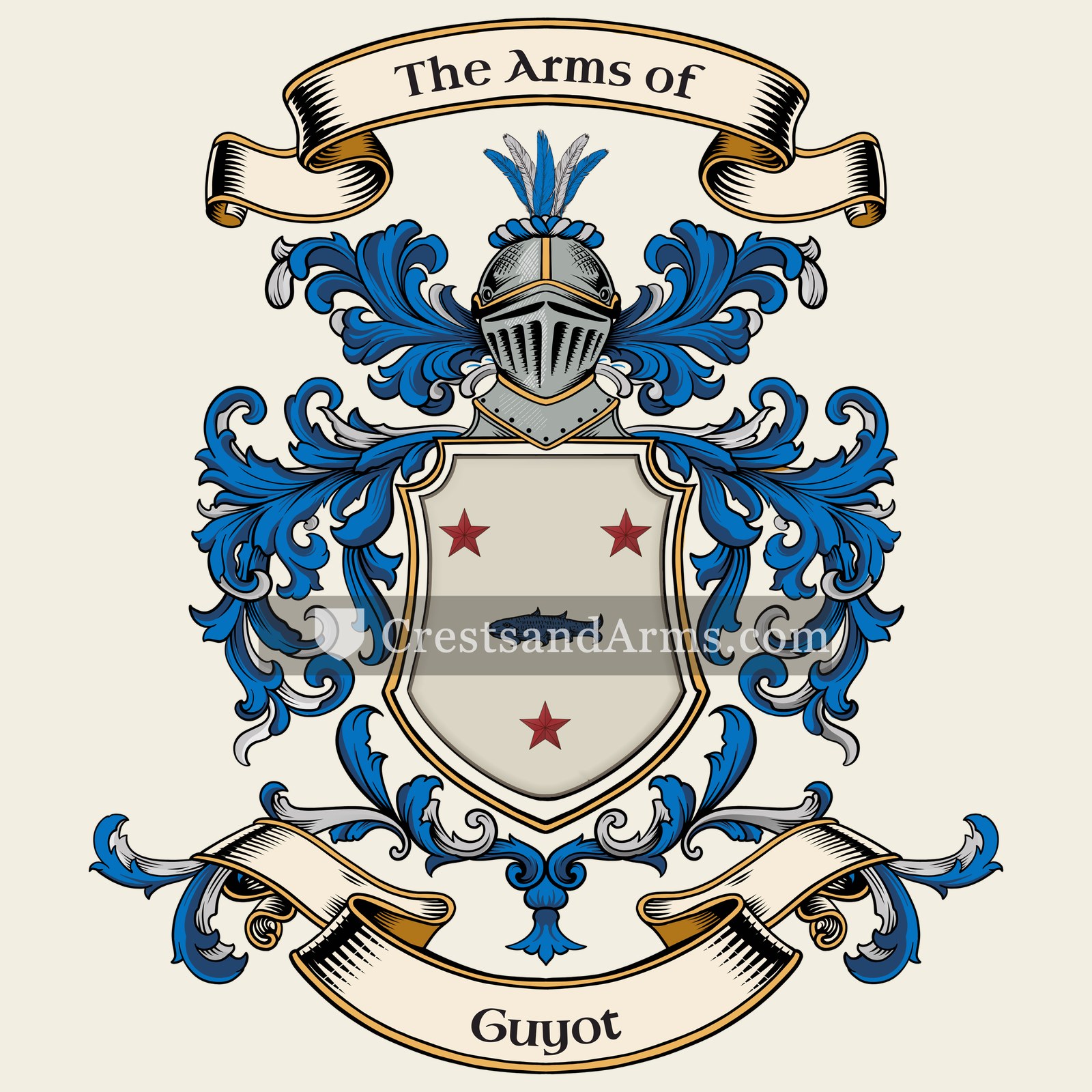 The Guyot coat of arms, drawn from the recorded blazon