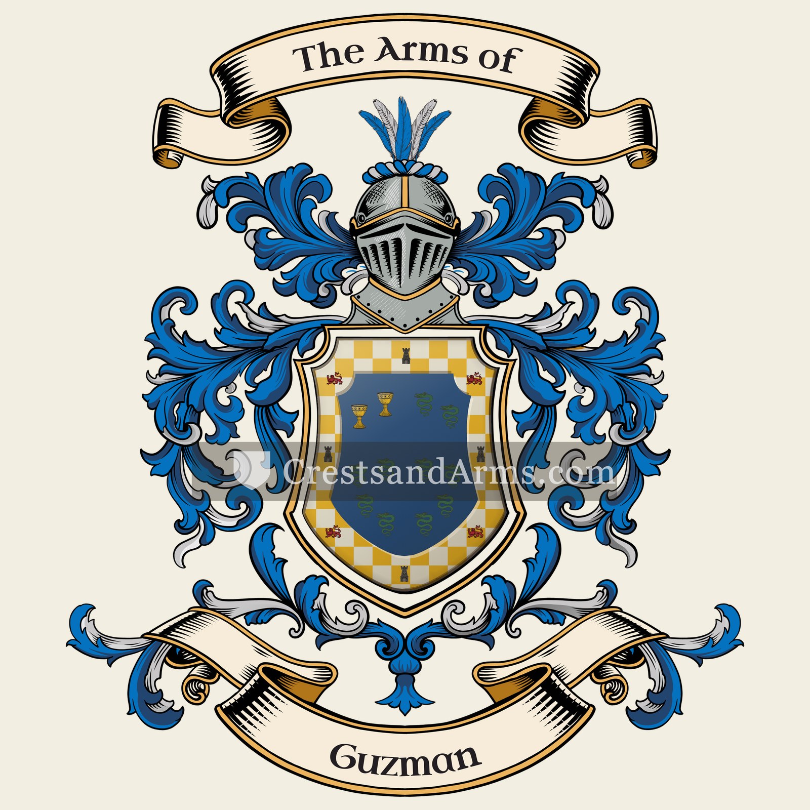 The Guzman coat of arms, drawn from the recorded blazon