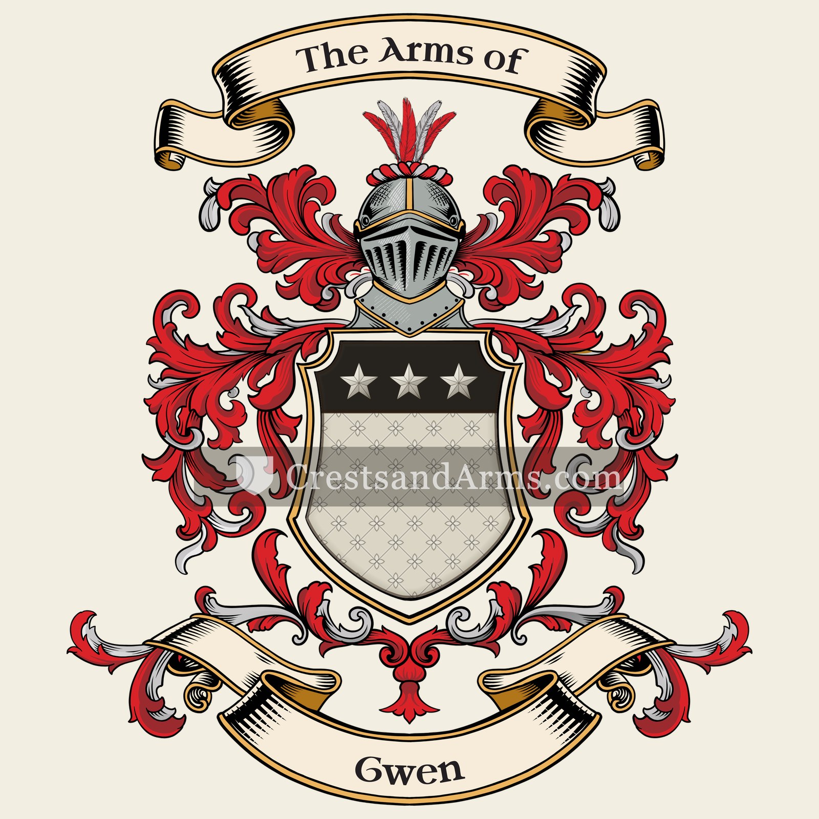 The Gwen coat of arms, drawn from the recorded blazon