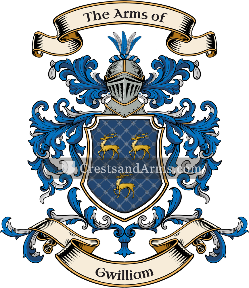 The Gwilliam coat of arms, drawn from the recorded blazon