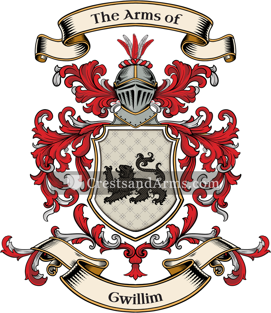 The Gwillim coat of arms, drawn from the recorded blazon