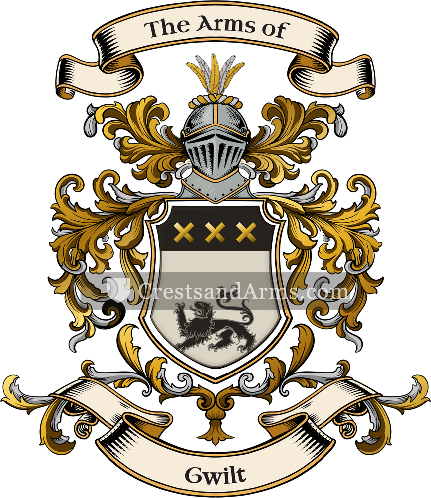 The Gwilt coat of arms, drawn from the recorded blazon