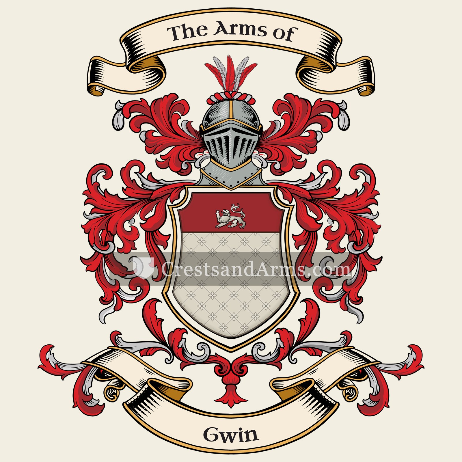 The Gwin coat of arms, drawn from the recorded blazon