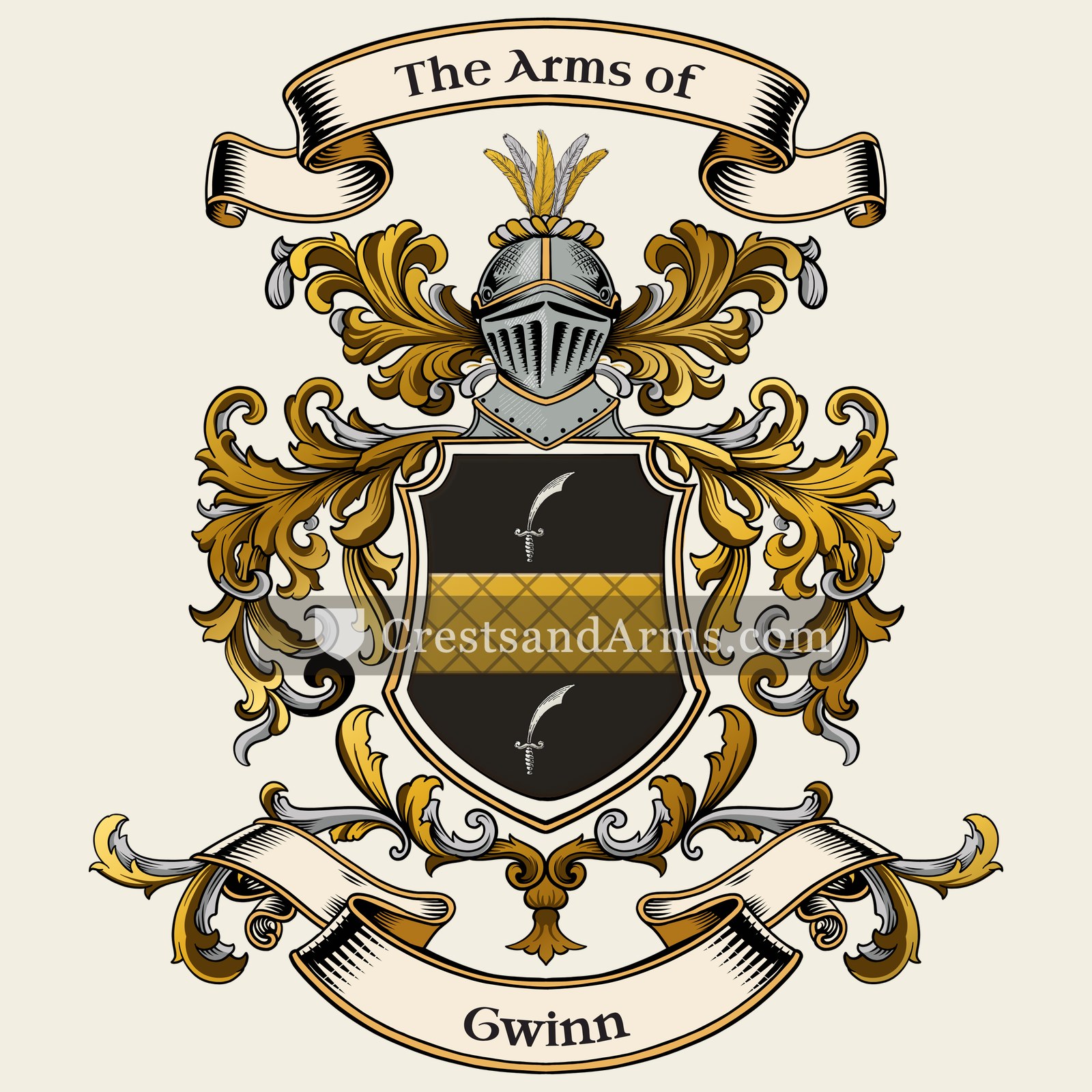 The Gwinn coat of arms, drawn from the recorded blazon