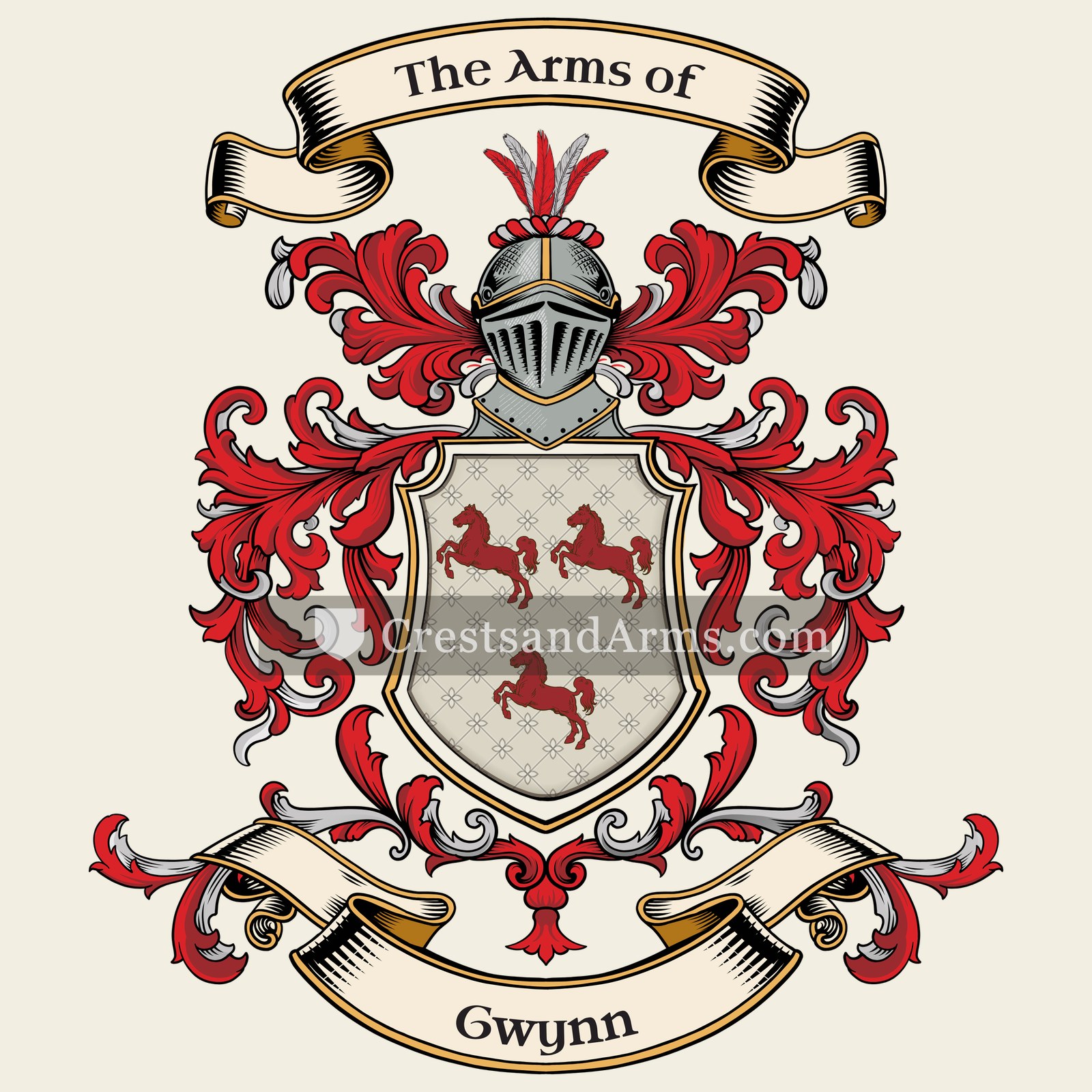 The Gwynn coat of arms, drawn from the recorded blazon