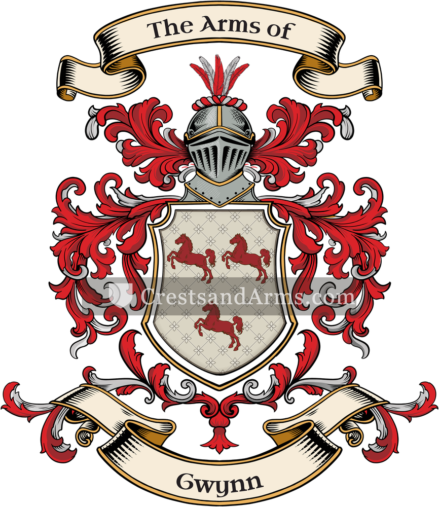 The Gwynn coat of arms, drawn from the recorded blazon