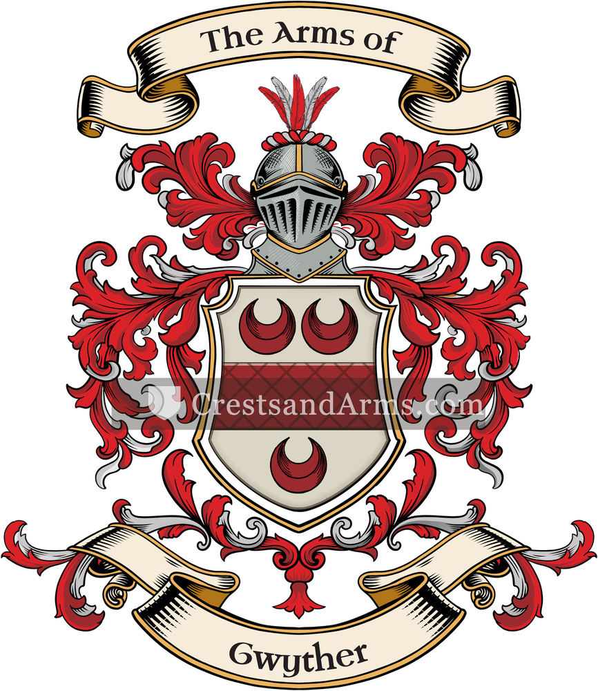 The Gwyther coat of arms, drawn from the recorded blazon