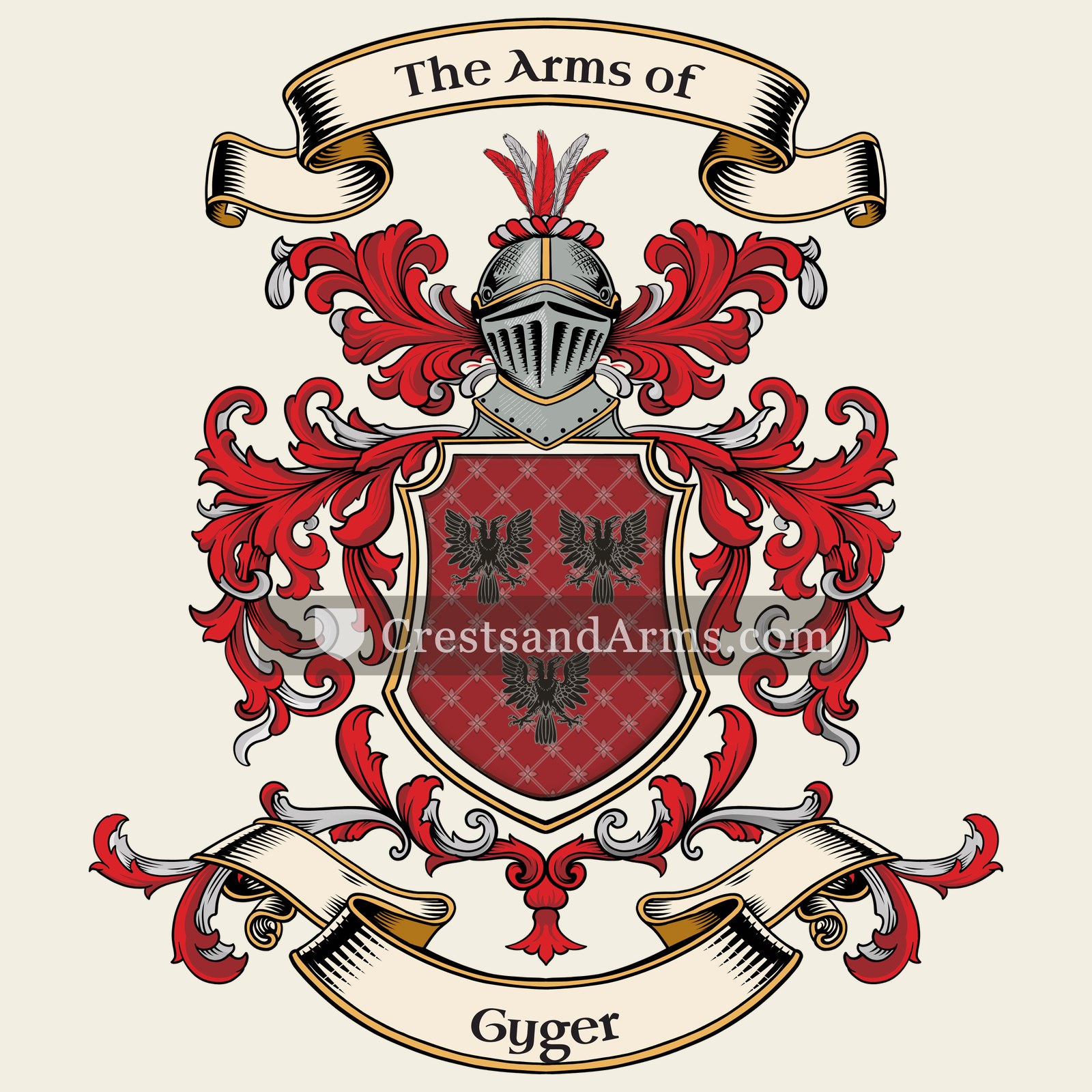 The Gyger coat of arms, drawn from the recorded blazon