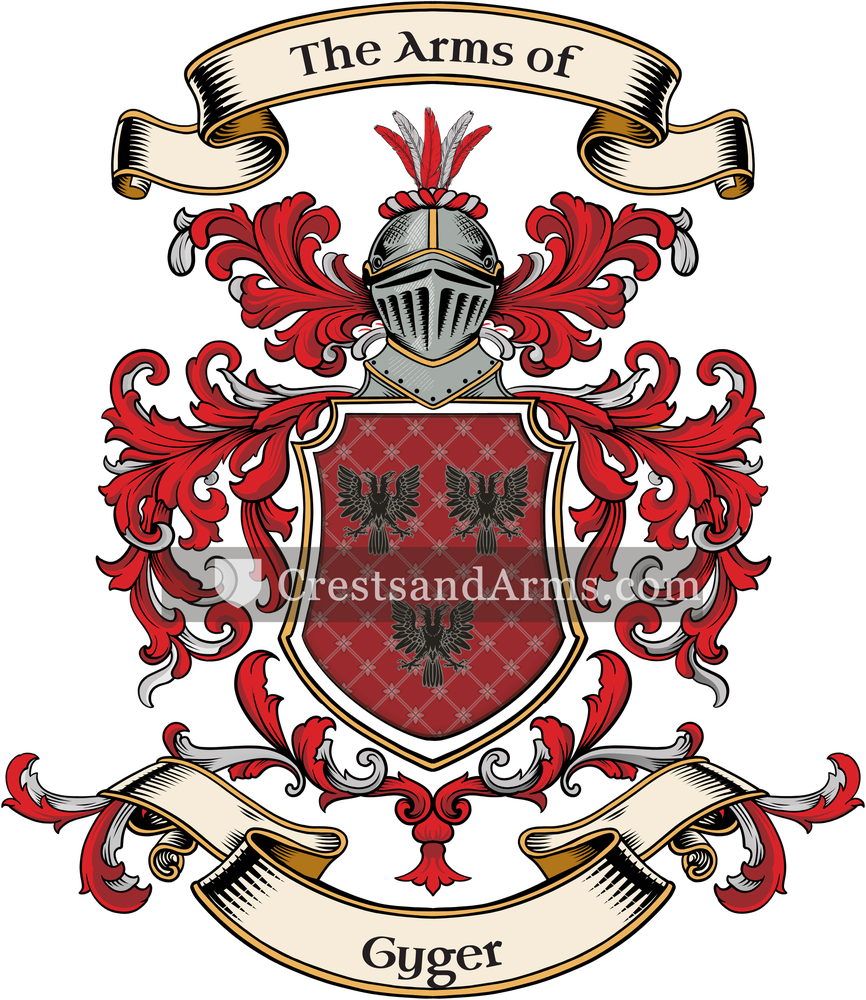 The Gyger coat of arms, drawn from the recorded blazon