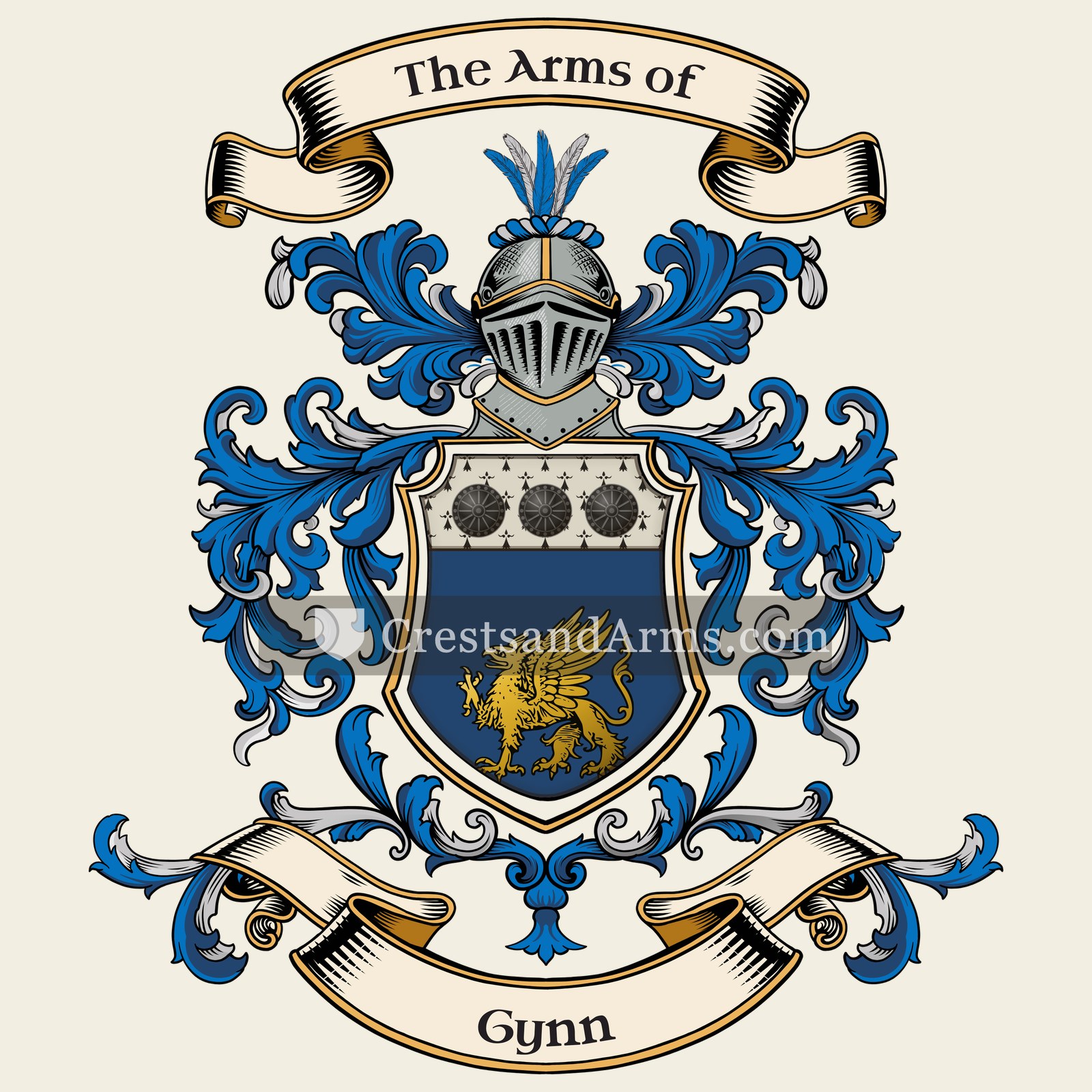 The Gynn coat of arms, drawn from the recorded blazon