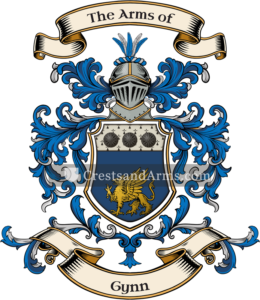 The Gynn coat of arms, drawn from the recorded blazon