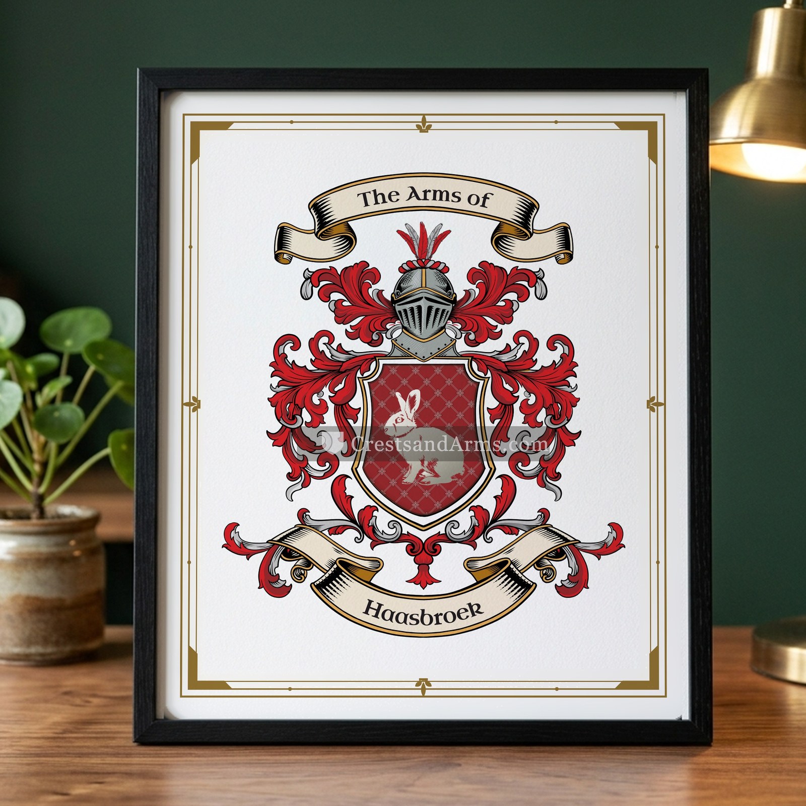 The Haasbroek arms on the framed, black wood