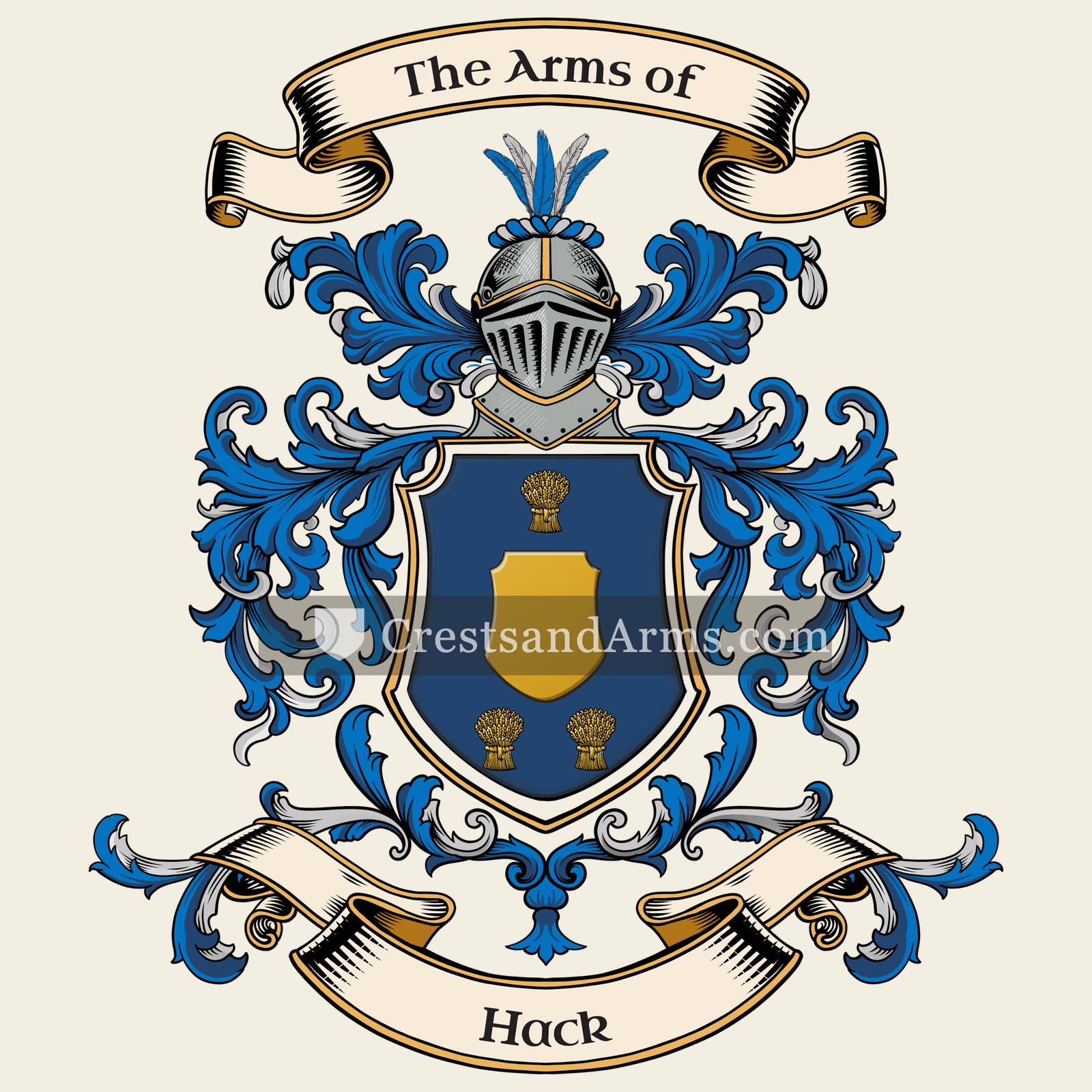 The Hack coat of arms, drawn from the recorded blazon