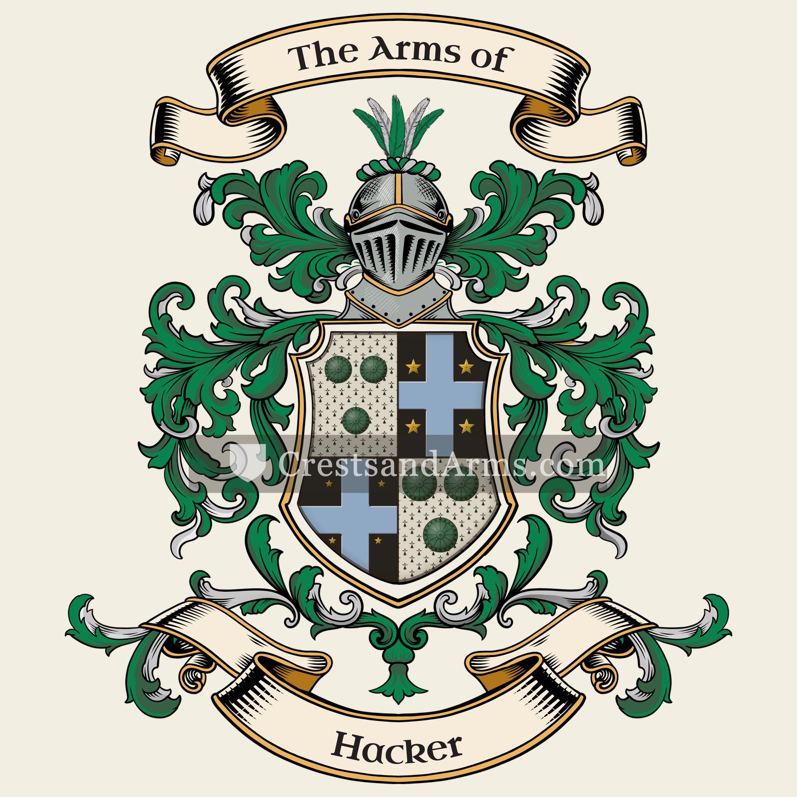 The Hacker coat of arms, drawn from the recorded blazon