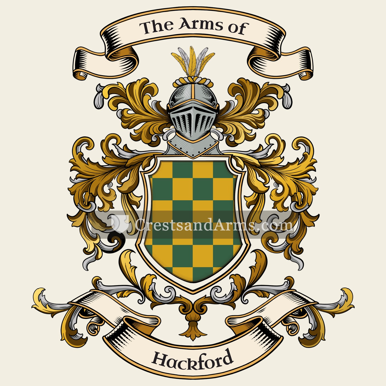 The Hackford coat of arms, drawn from the recorded blazon