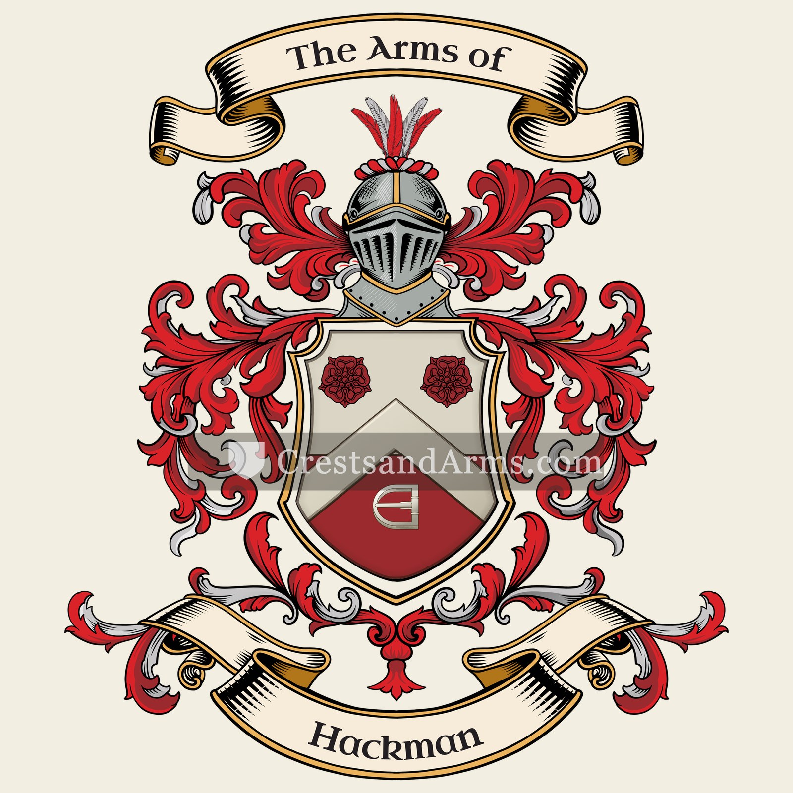 The Hackman coat of arms, drawn from the recorded blazon