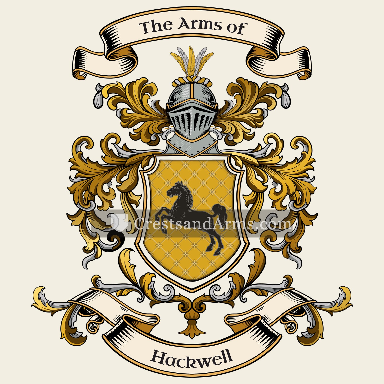 The Hackwell coat of arms, drawn from the recorded blazon