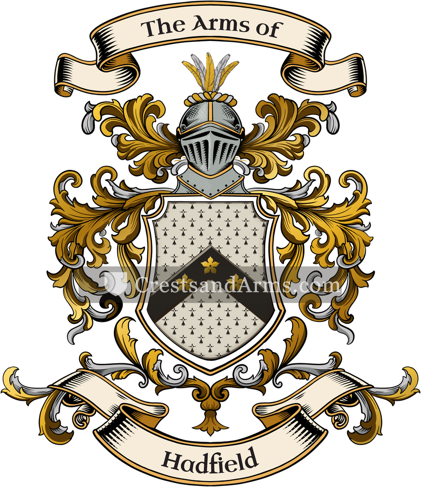 The Hadfield coat of arms, drawn from the recorded blazon