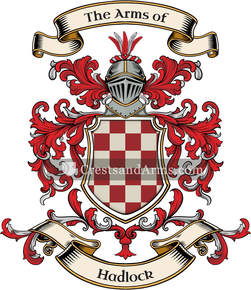 The Hadlock coat of arms, drawn from the recorded blazon