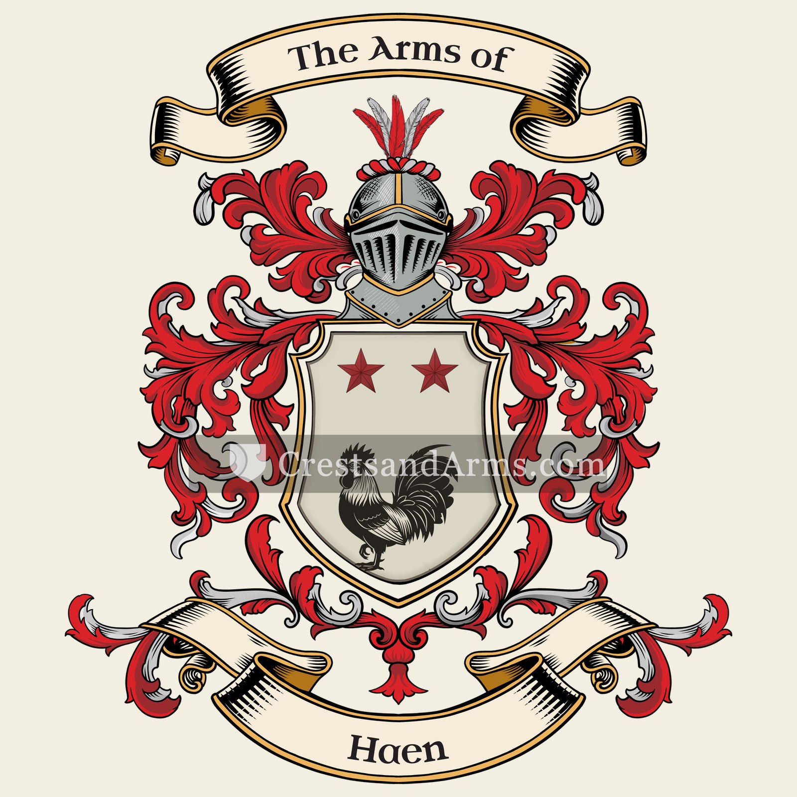 The Haen coat of arms, drawn from the recorded blazon