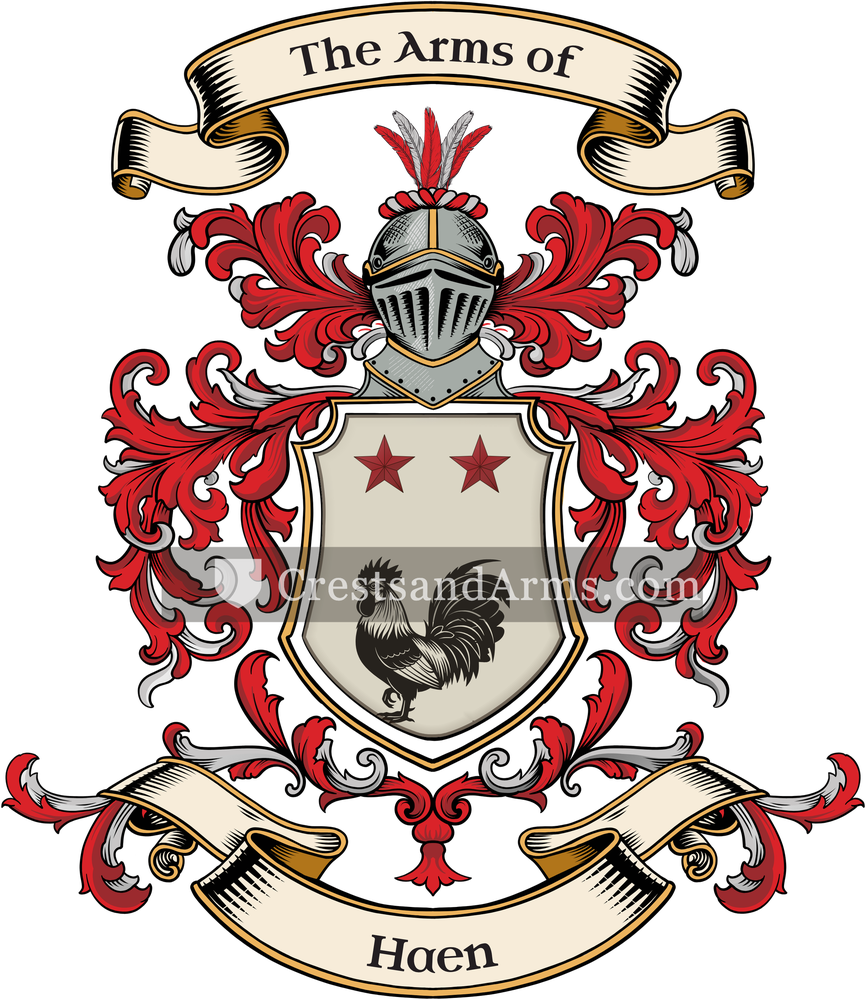 The Haen coat of arms, drawn from the recorded blazon