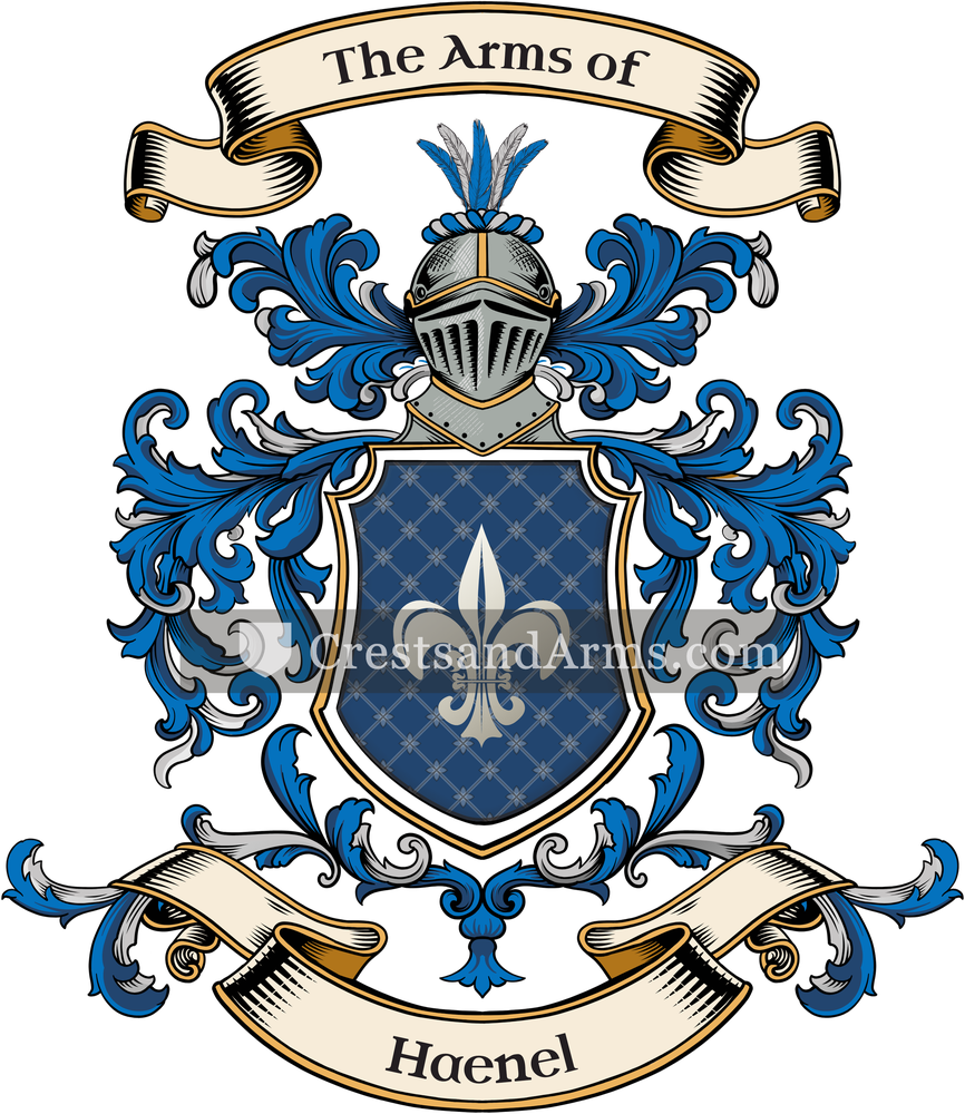 The Haenel coat of arms, drawn from the recorded blazon