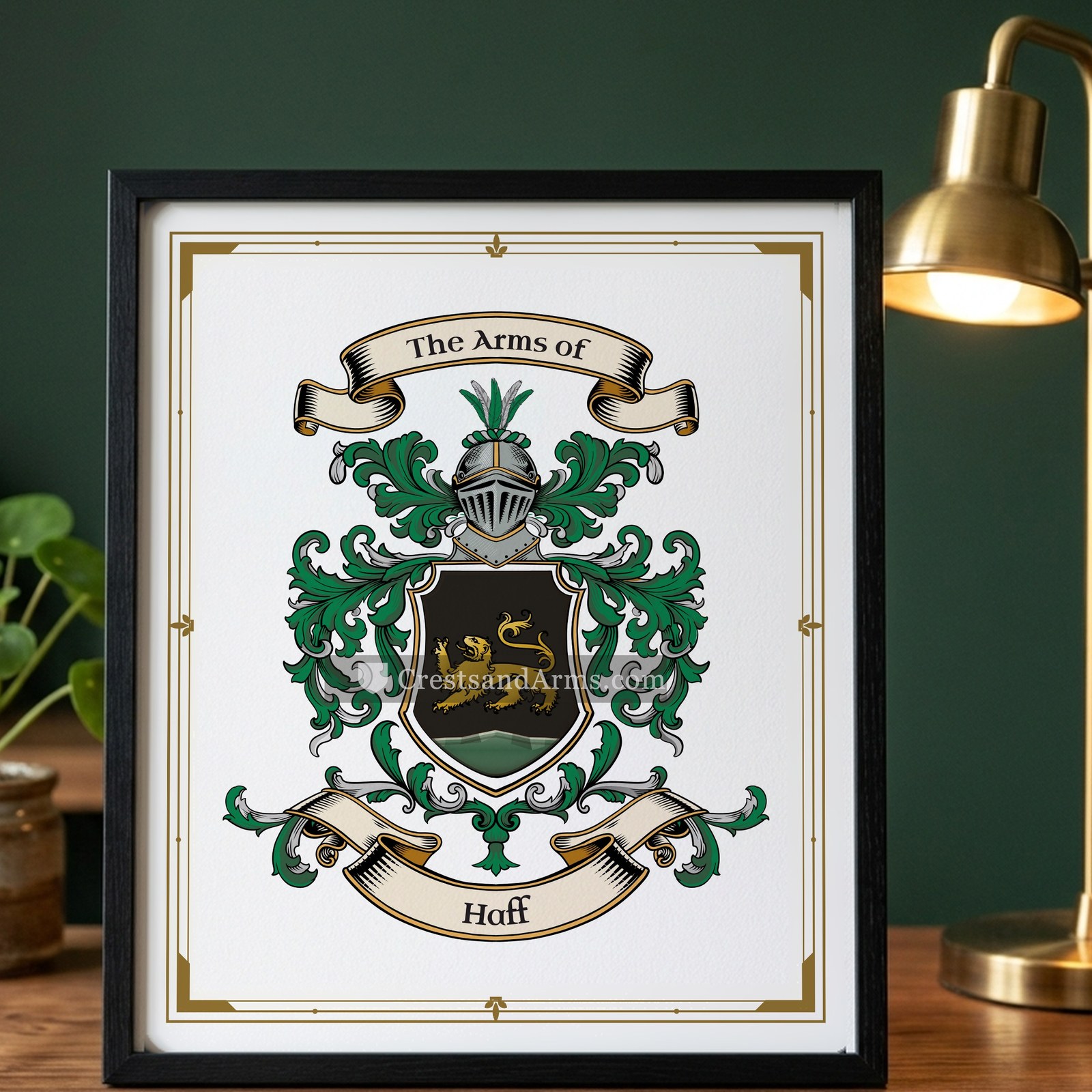 The Haff arms on the framed, black wood