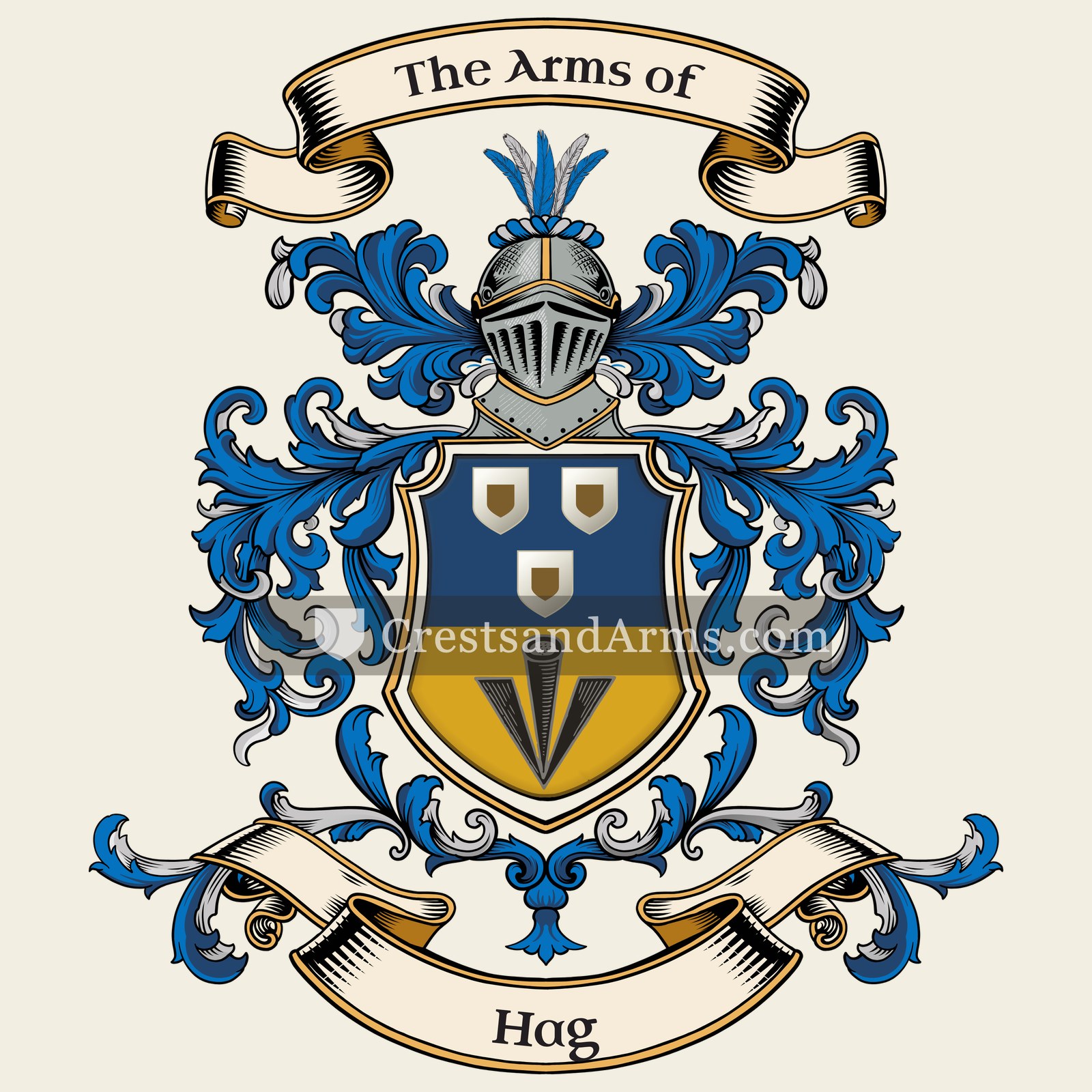 The Hag coat of arms, drawn from the recorded blazon