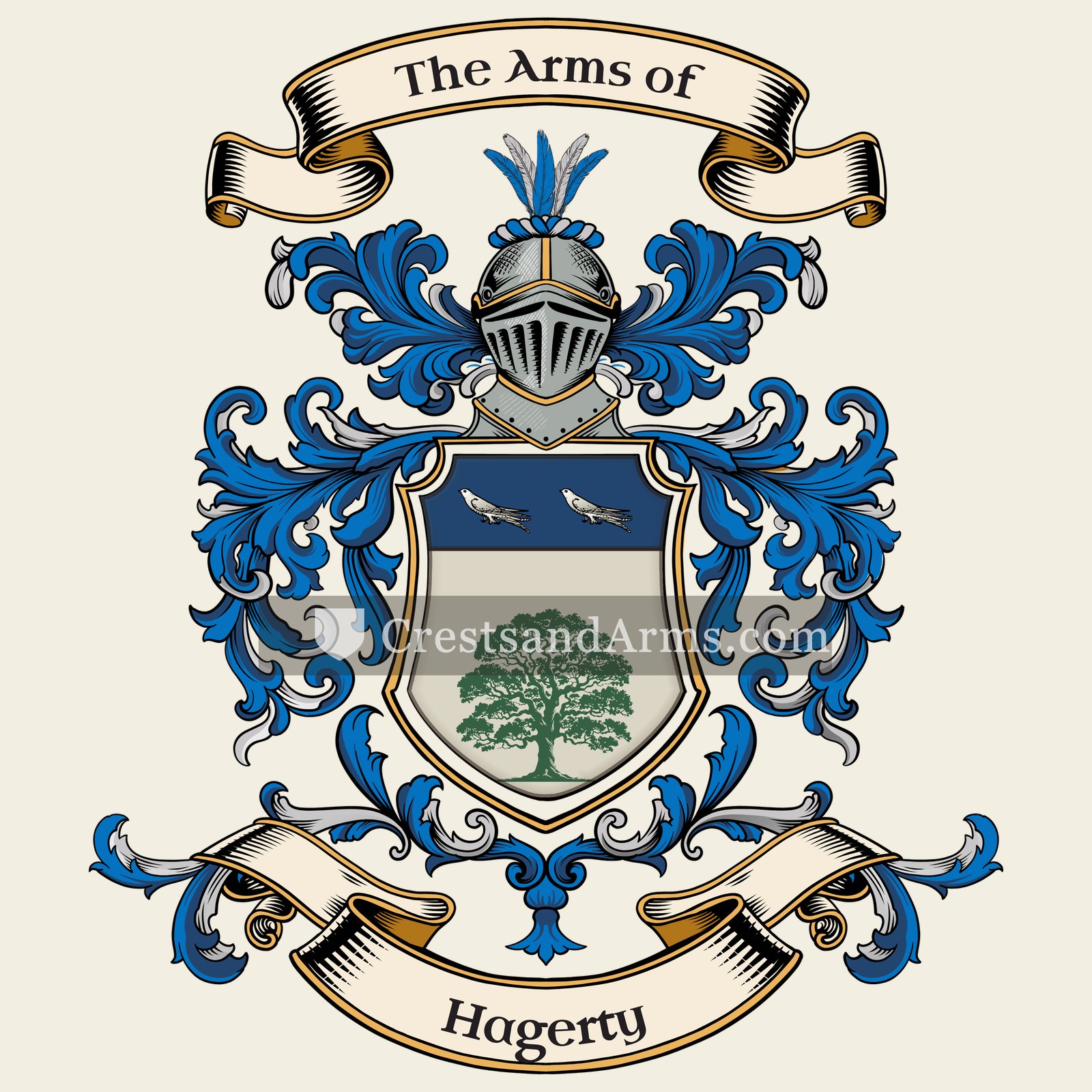 The Hagerty coat of arms, drawn from the recorded blazon