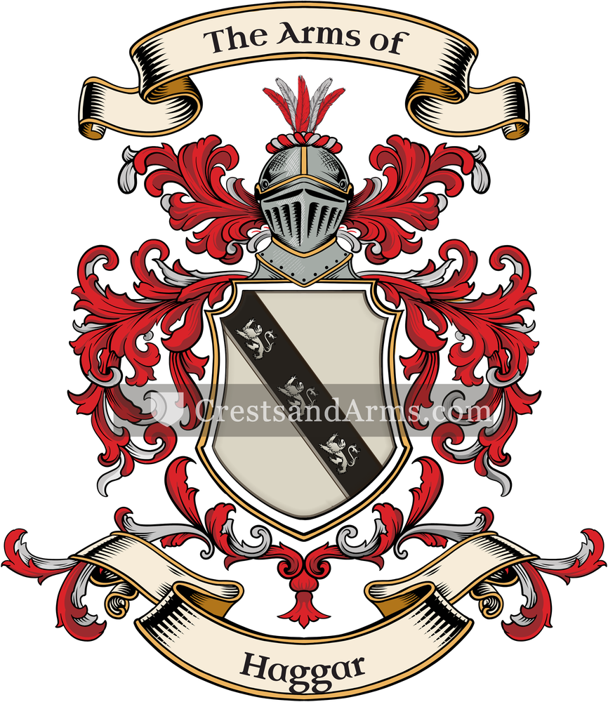 The Haggar coat of arms, drawn from the recorded blazon