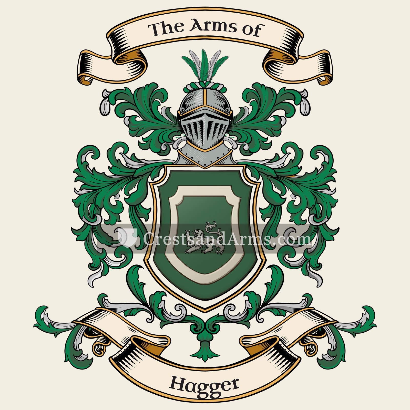 The Hagger coat of arms, drawn from the recorded blazon