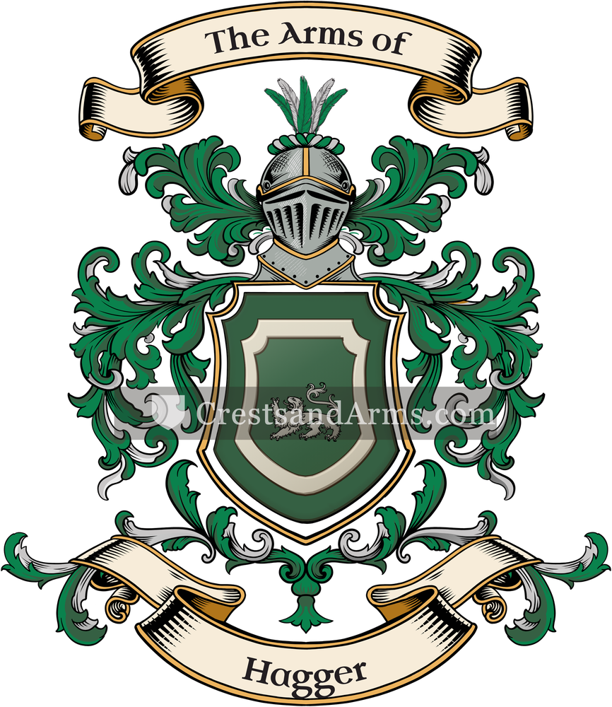 The Hagger coat of arms, drawn from the recorded blazon