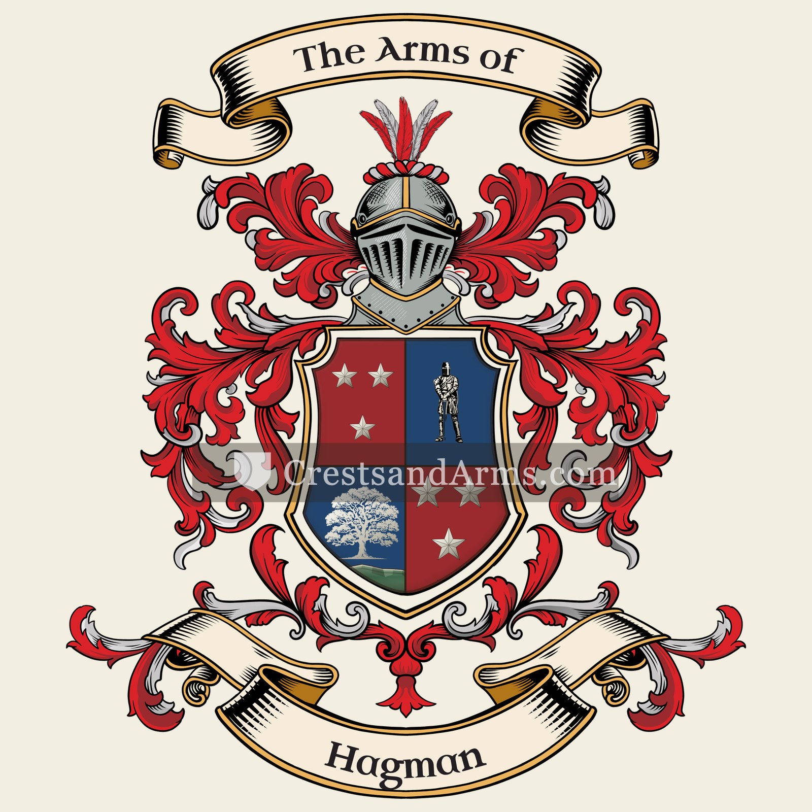 The Hagman coat of arms, drawn from the recorded blazon