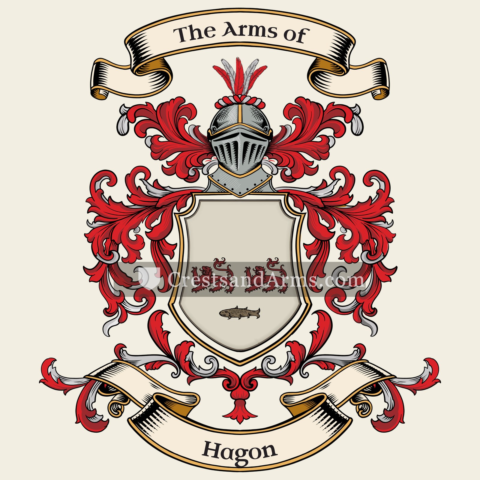 The Hagon coat of arms, drawn from the recorded blazon