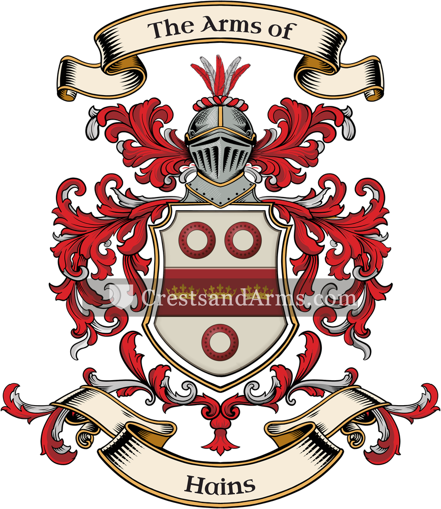 The Hains coat of arms, drawn from the recorded blazon