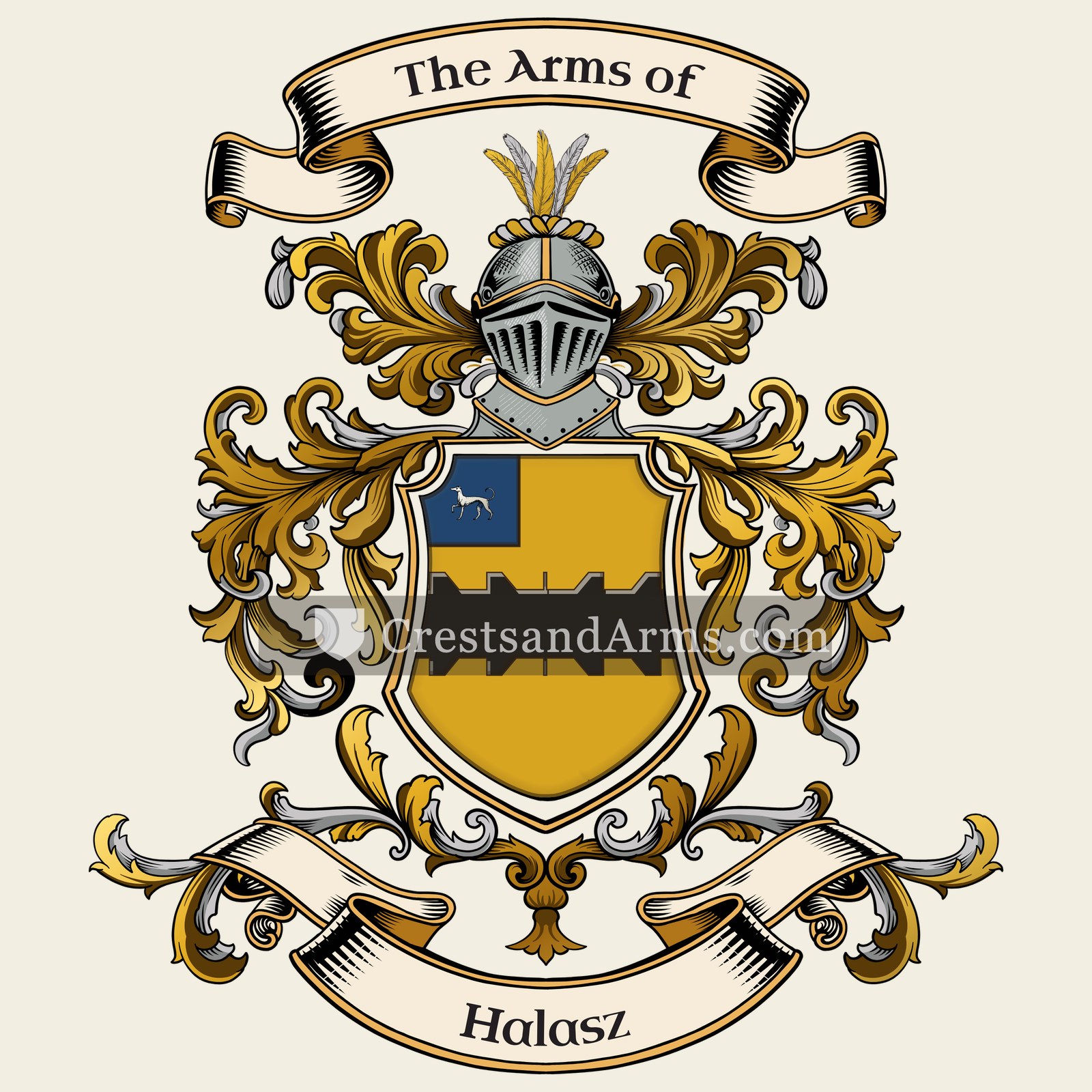 The Halasz coat of arms, drawn from the recorded blazon