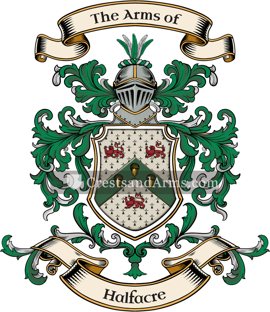 The Halfacre coat of arms, drawn from the recorded blazon