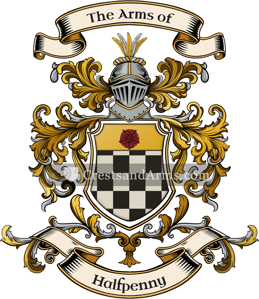 The Halfpenny coat of arms, drawn from the recorded blazon