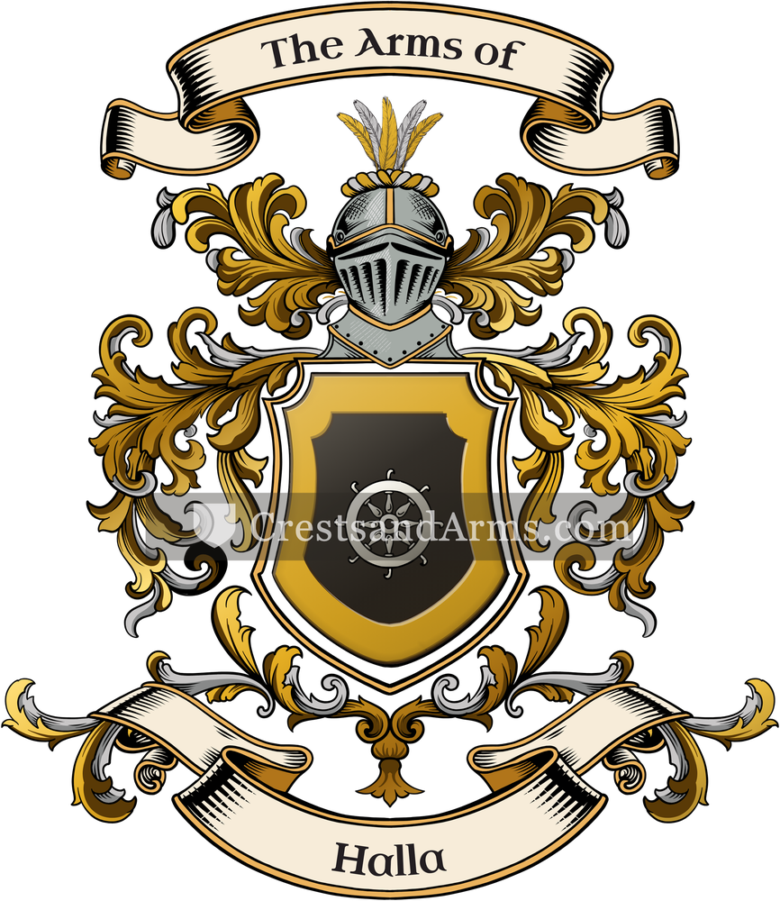 The Halla coat of arms, drawn from the recorded blazon