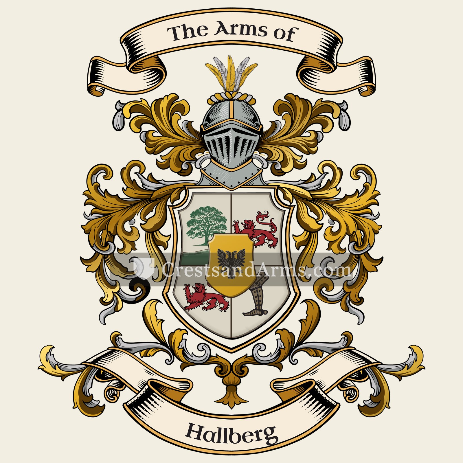 The Hallberg coat of arms, drawn from the recorded blazon