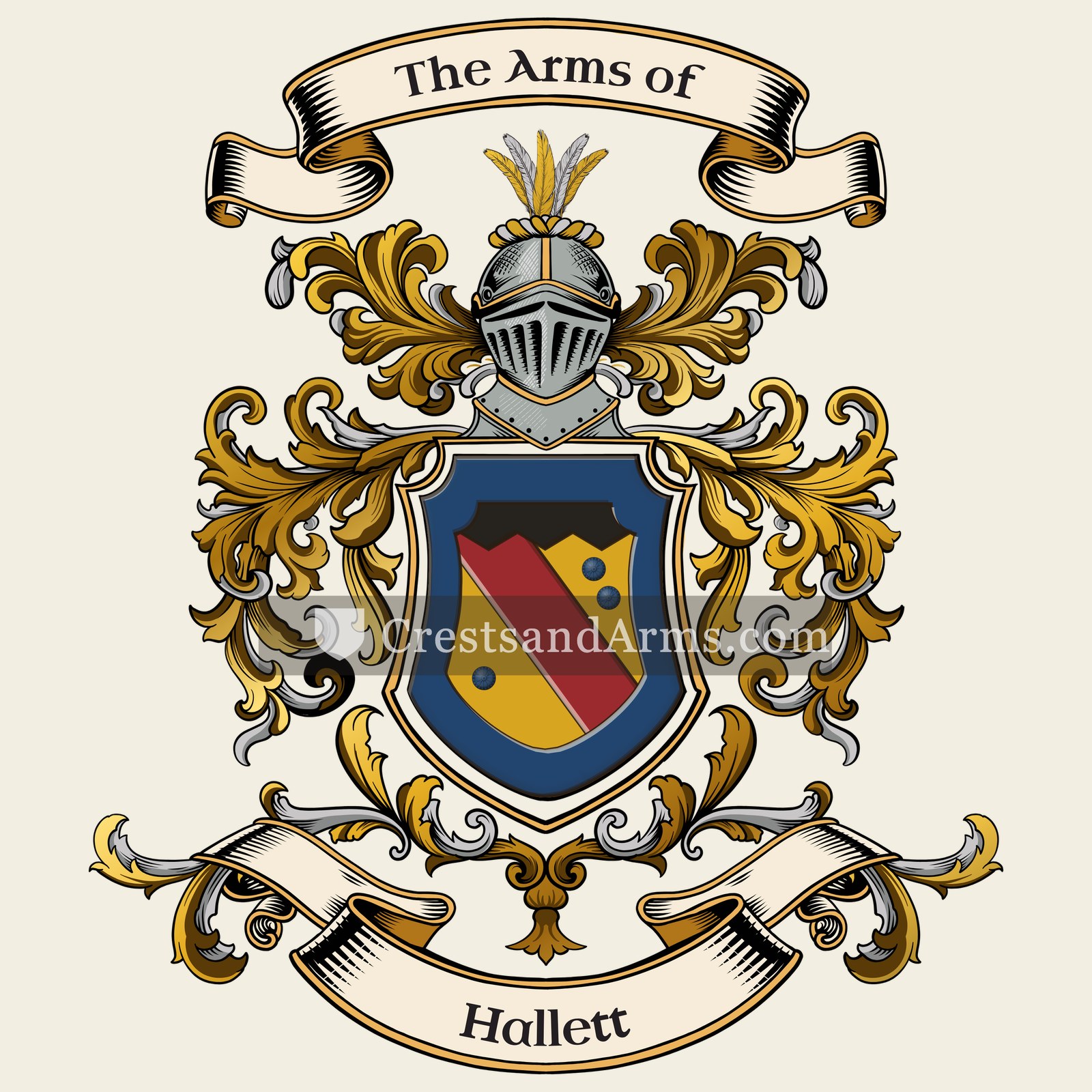 The Hallett coat of arms, drawn from the recorded blazon