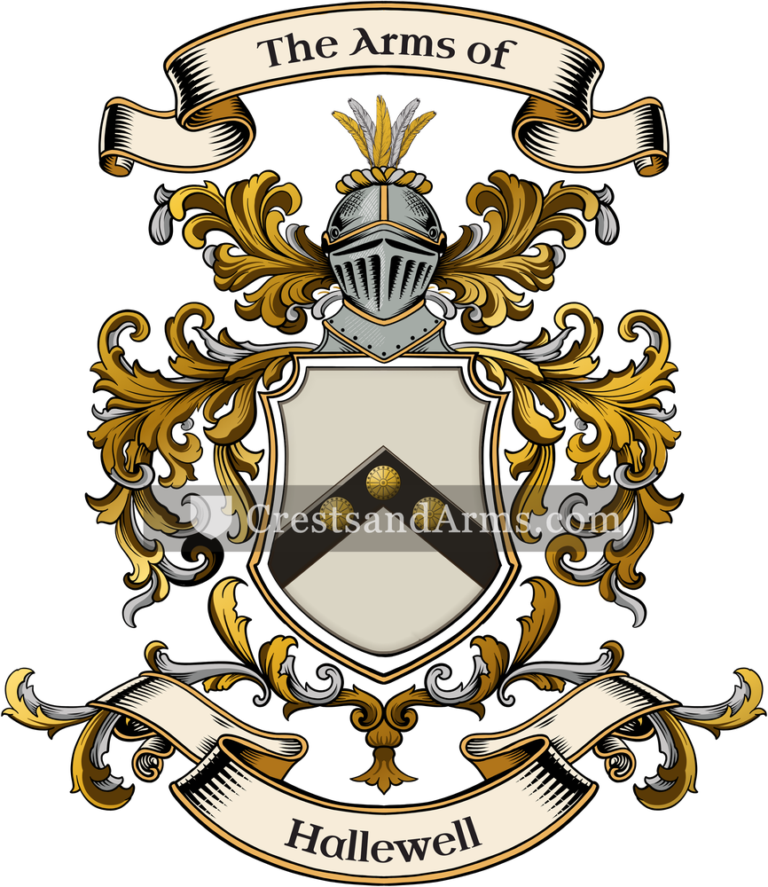 The Hallewell coat of arms, drawn from the recorded blazon