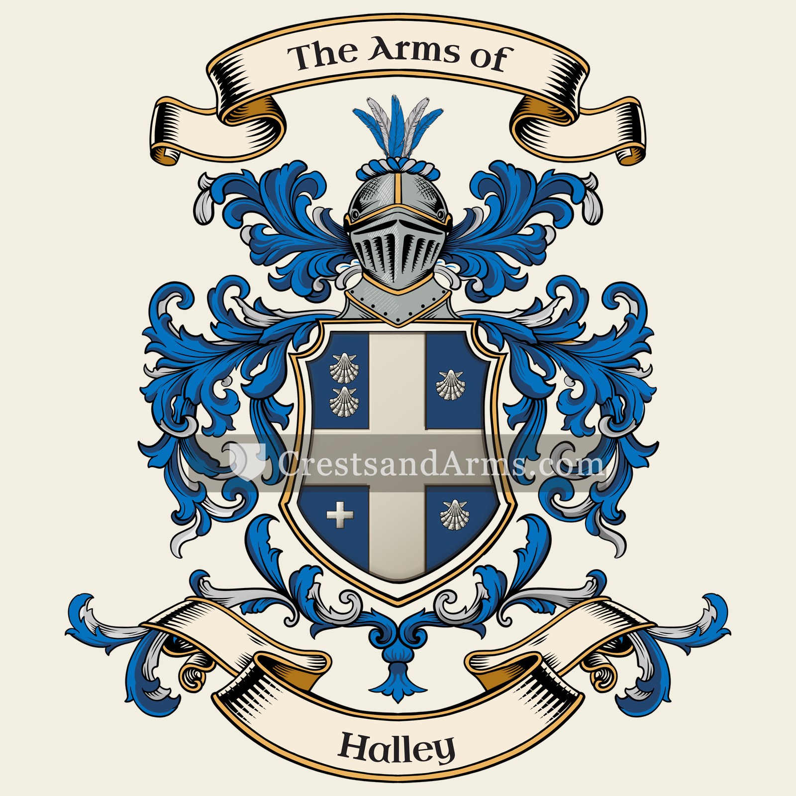 The Halley coat of arms, drawn from the recorded blazon