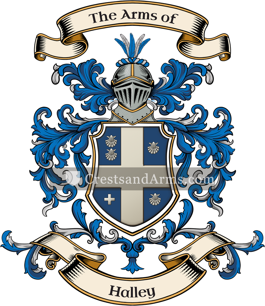The Halley coat of arms, drawn from the recorded blazon