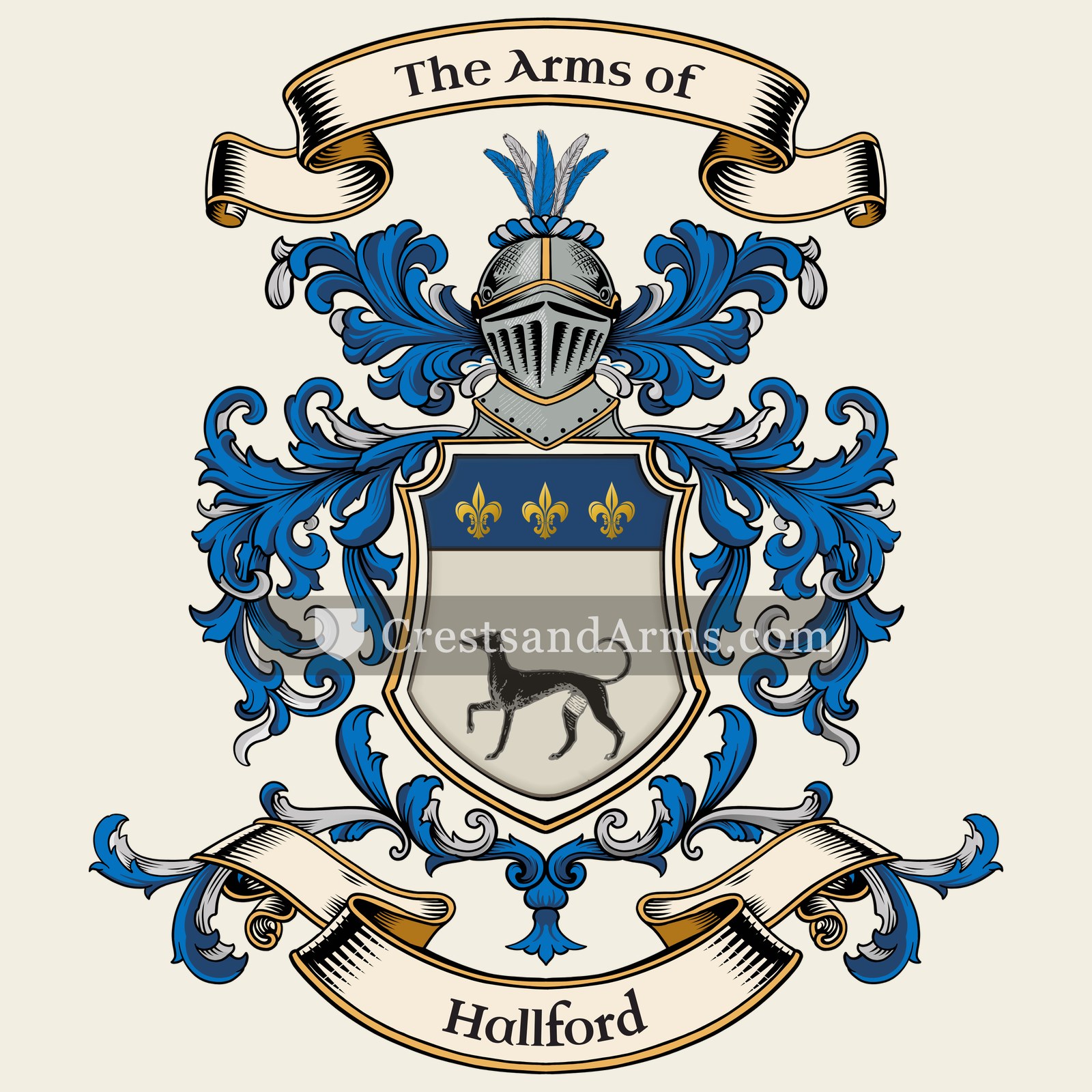 The Hallford coat of arms, drawn from the recorded blazon