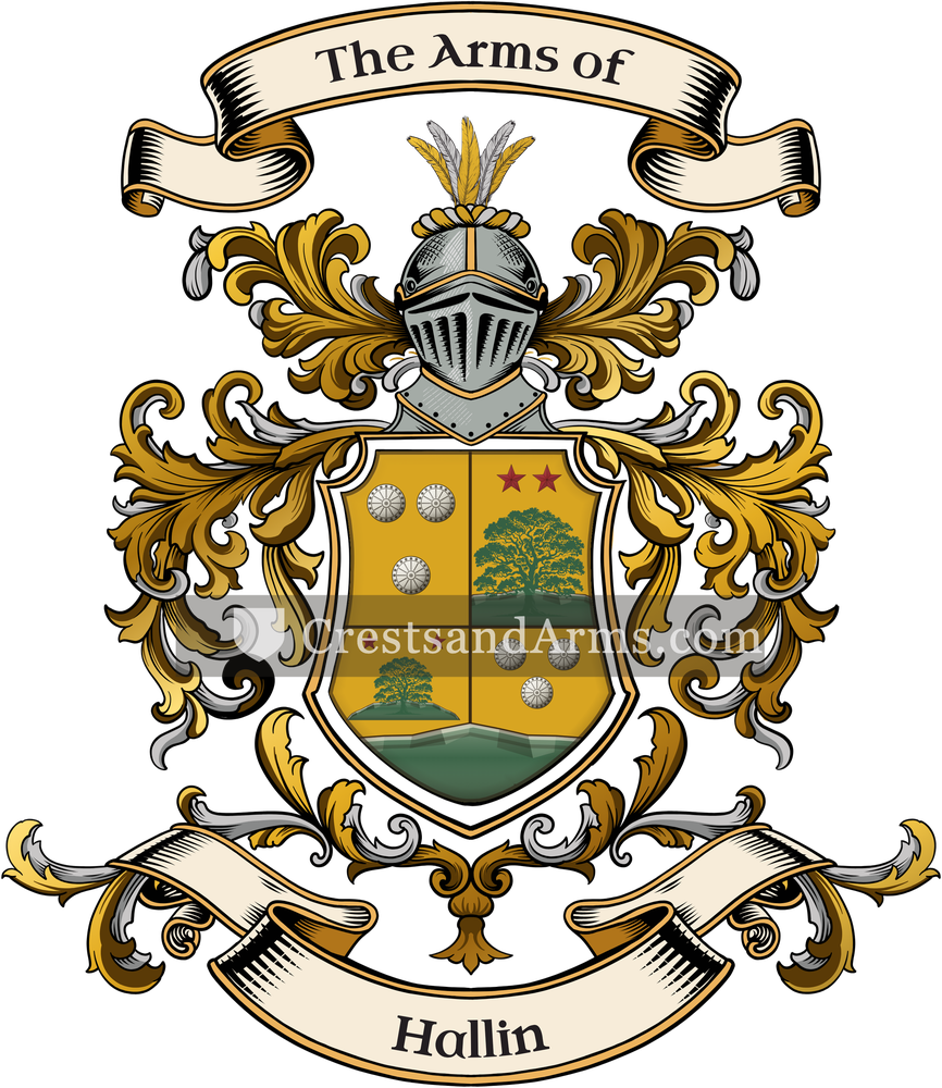 The Hallin coat of arms, drawn from the recorded blazon