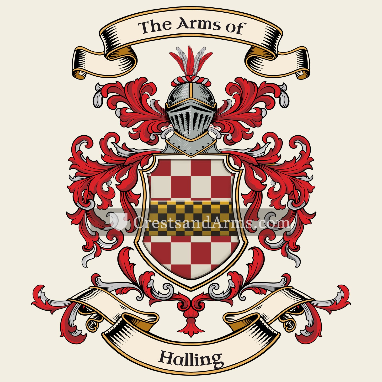 The Halling coat of arms, drawn from the recorded blazon