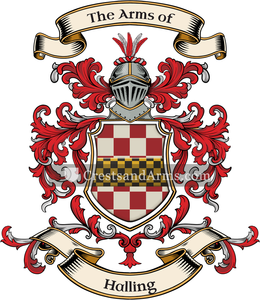 The Halling coat of arms, drawn from the recorded blazon