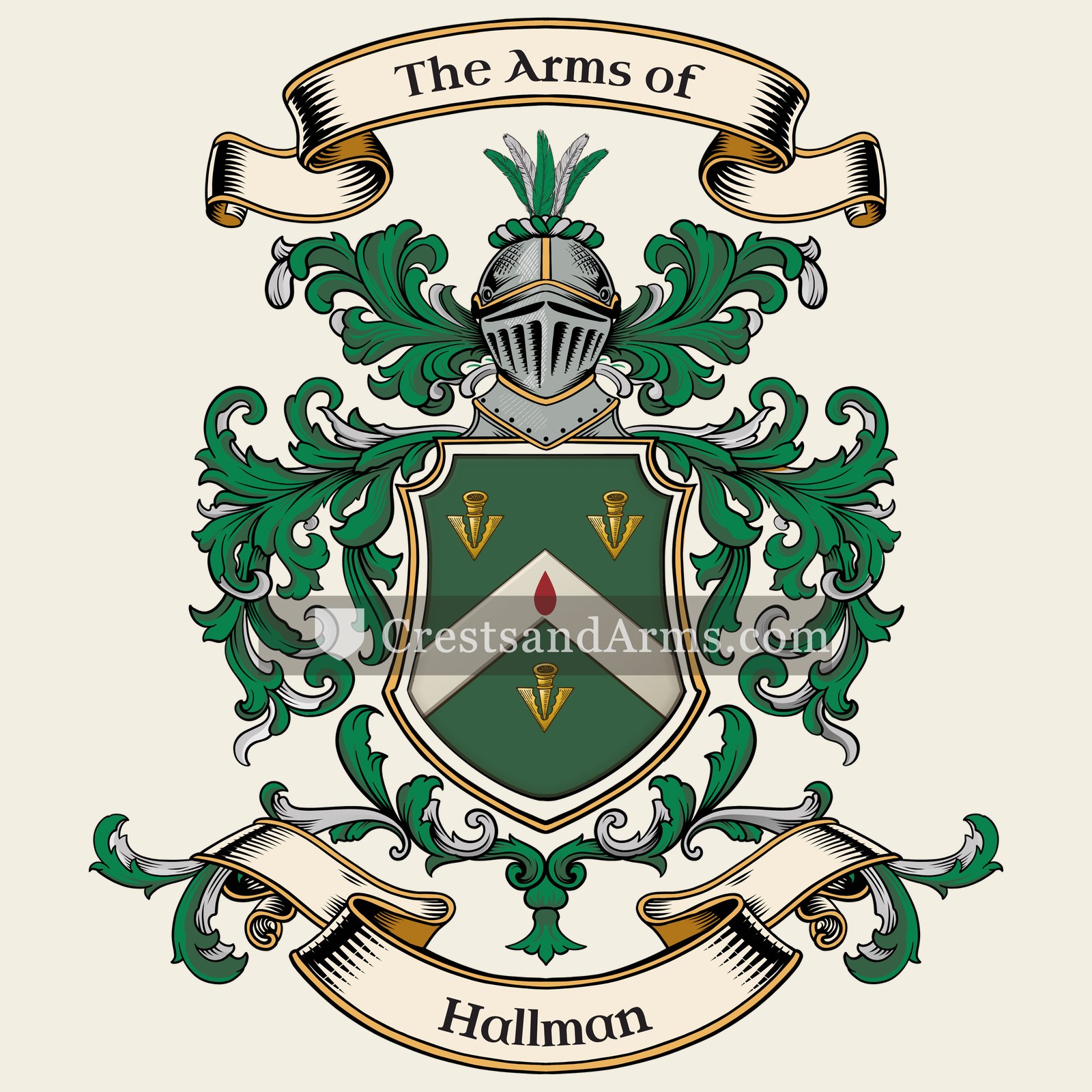 The Hallman coat of arms, drawn from the recorded blazon